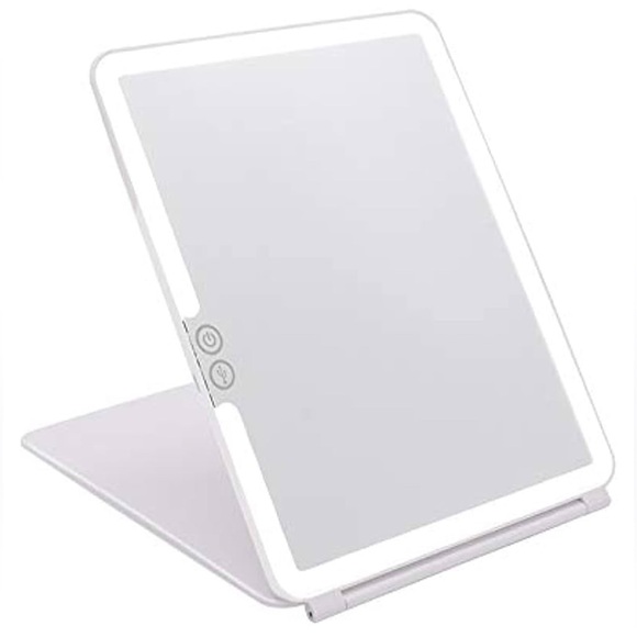 Folding Lighted Makeup Mirror White 72 LEDs 3 Colors Light Modes USB - Picture 3 of 16